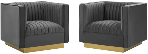 Sanguine Vertical Channel Tufted Upholstered Performance Velvet Armchair Set of 2