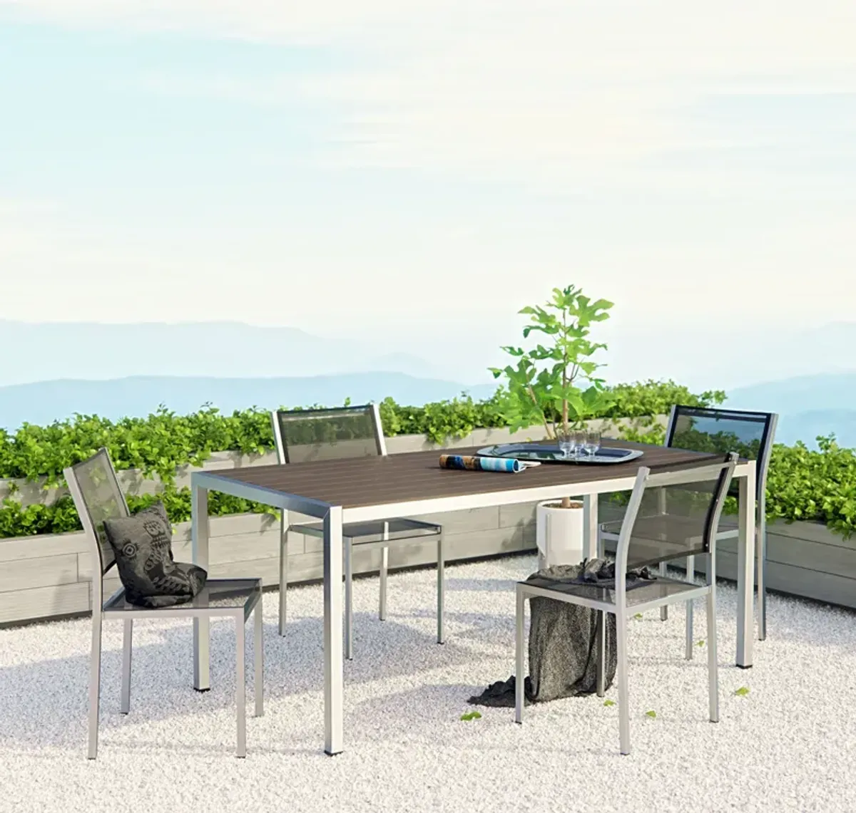 Shore 5 Piece Outdoor Patio Aluminum Dining Set