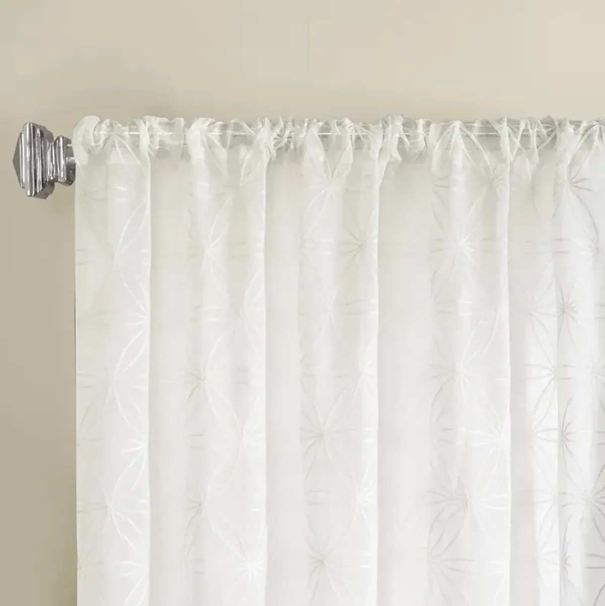 Madison Park Gemma White Sheer Embroidered Window Curtain