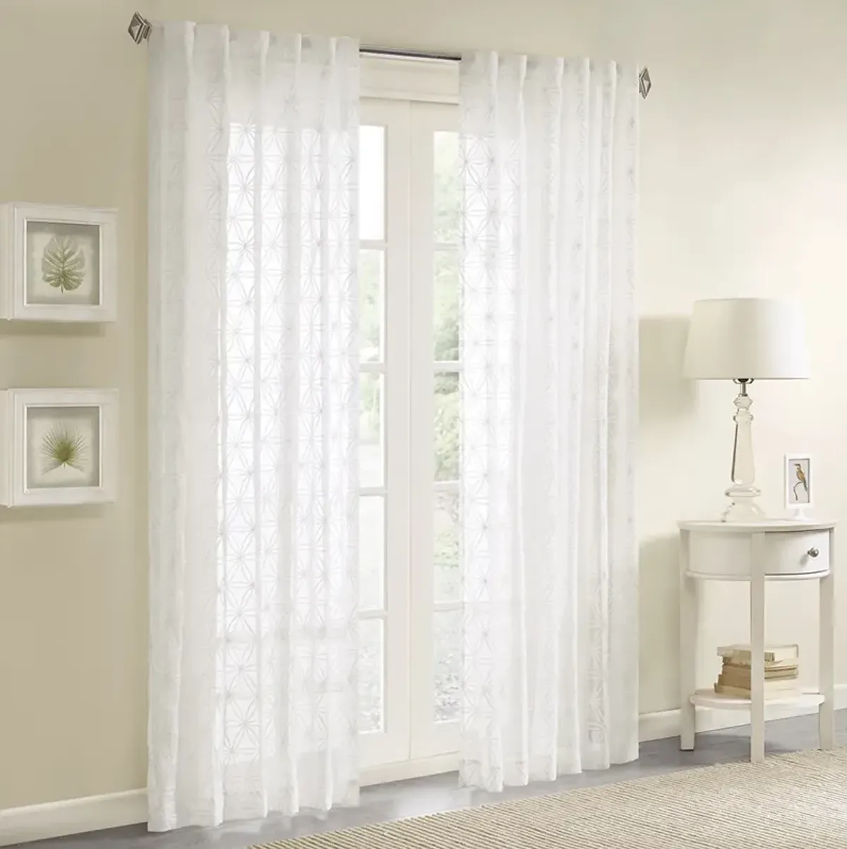 Madison Park Gemma White Sheer Embroidered Window Curtain