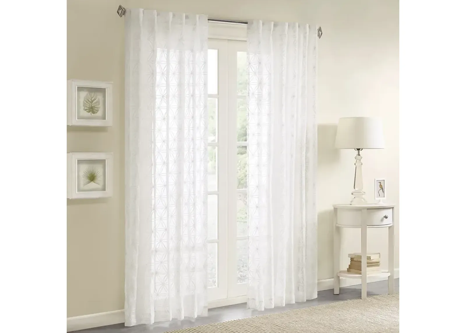 Madison Park Gemma White Sheer Embroidered Window Curtain