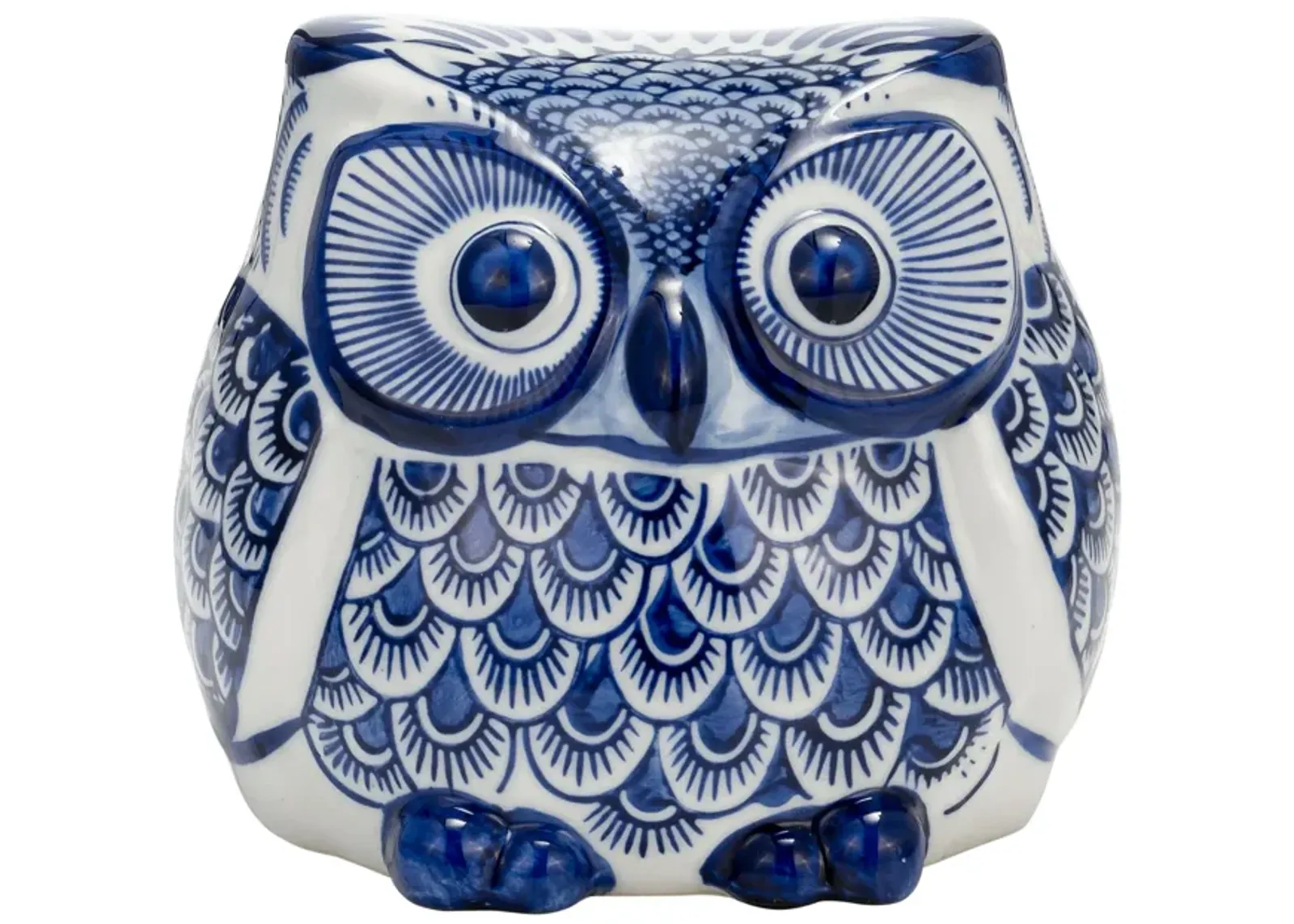 Cer, 5"h Chinoiserie Owl, Blue/white