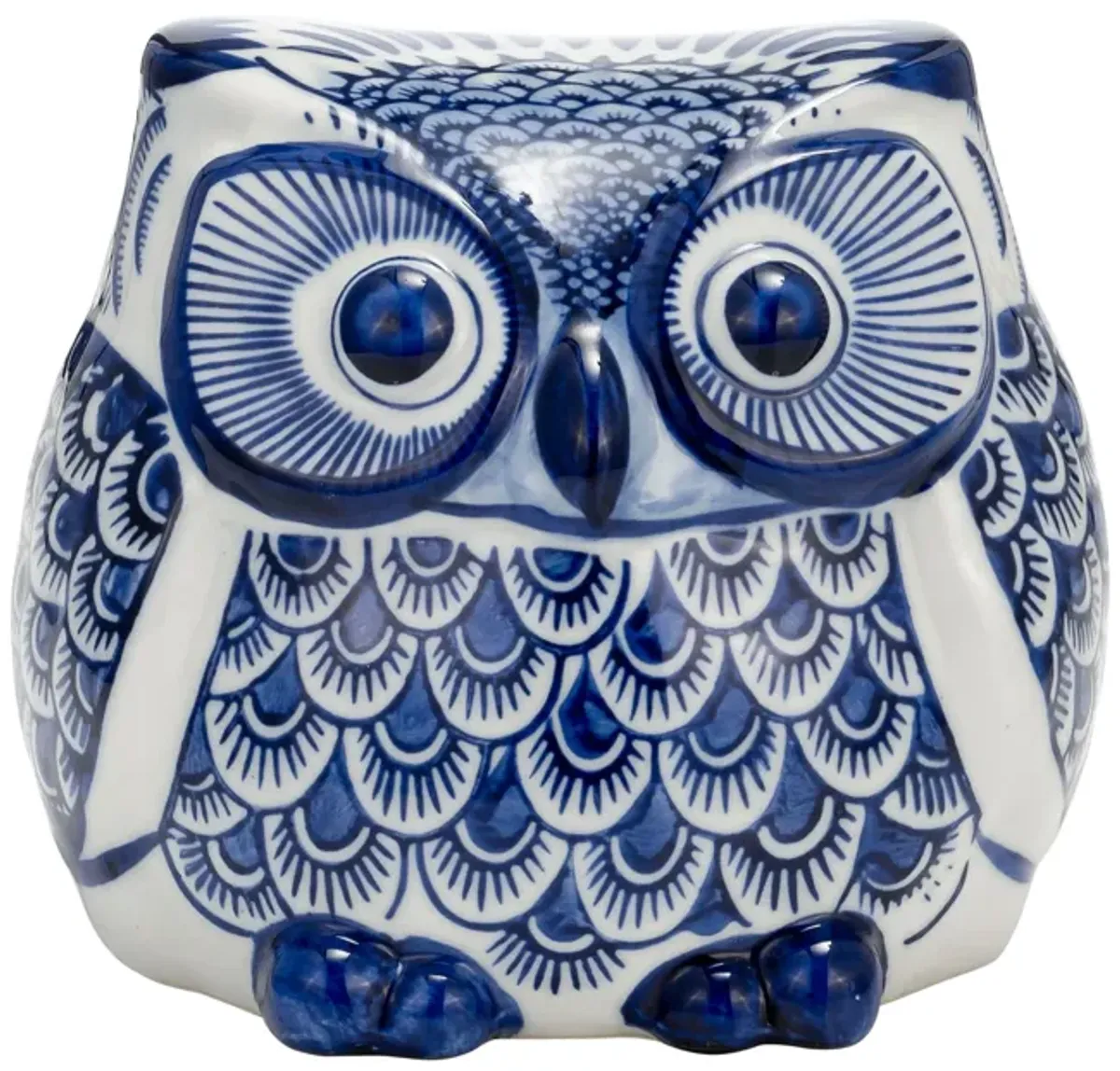 Cer, 5"h Chinoiserie Owl, Blue/white