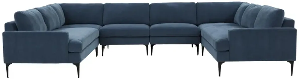 Serena Blue Velvet U-Sectional with Black Legs