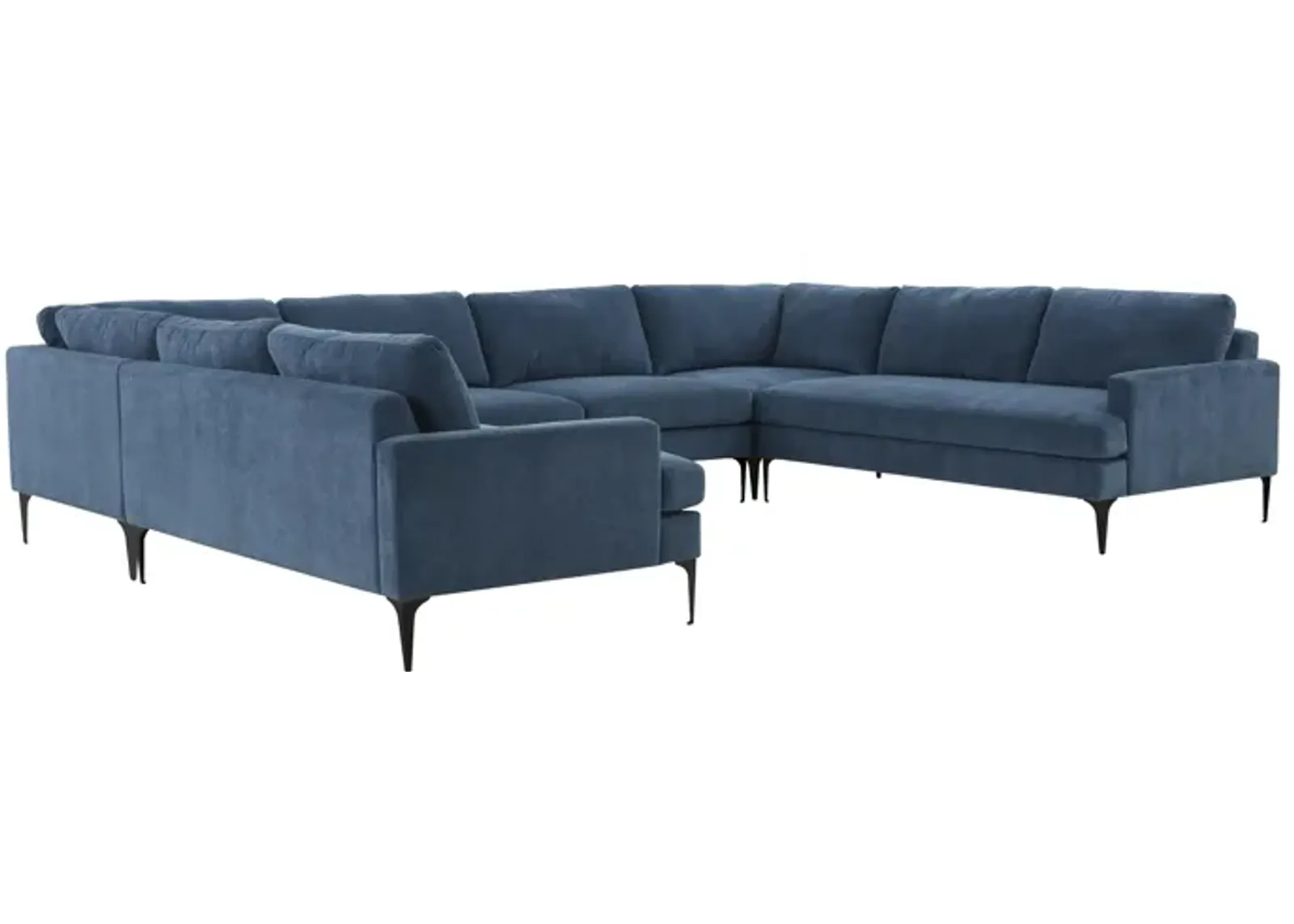 Serena Blue Velvet U-Sectional with Black Legs