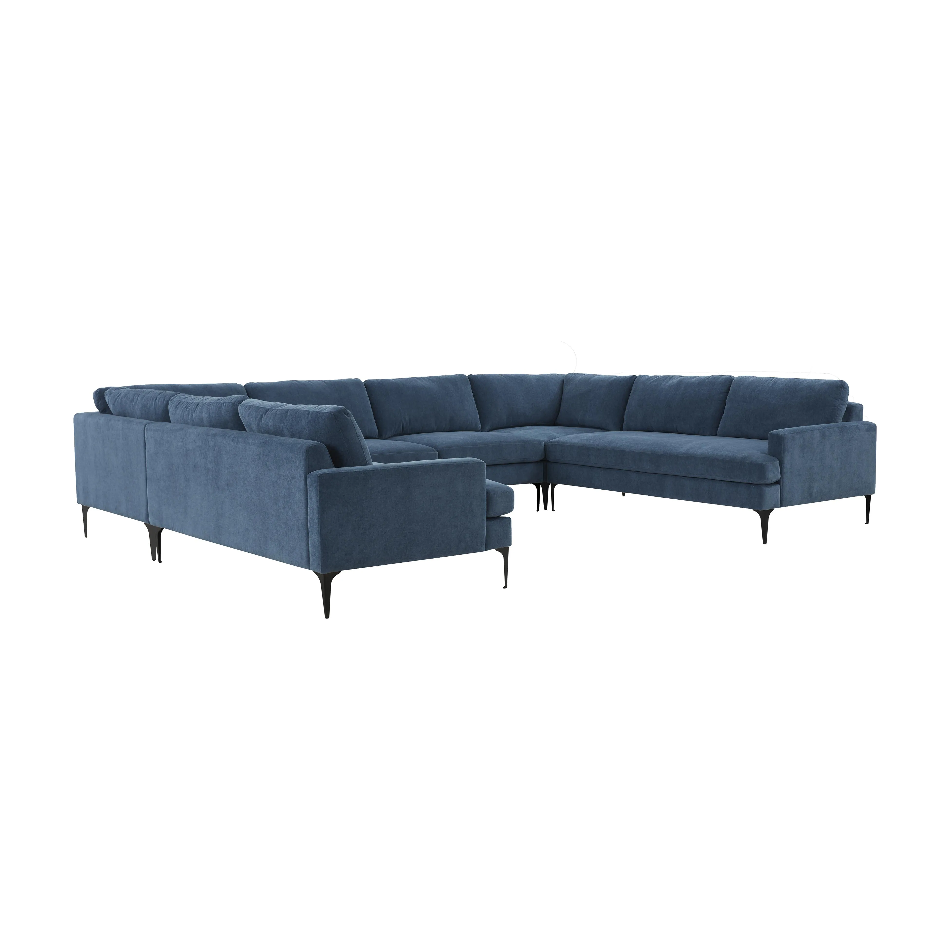 Serena Blue Velvet U-Sectional with Black Legs