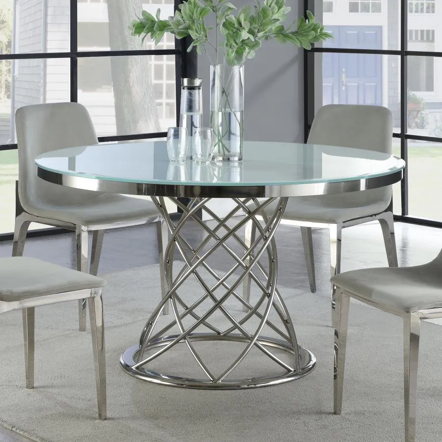 Irene Round Glass Top Dining Table White and Chrome