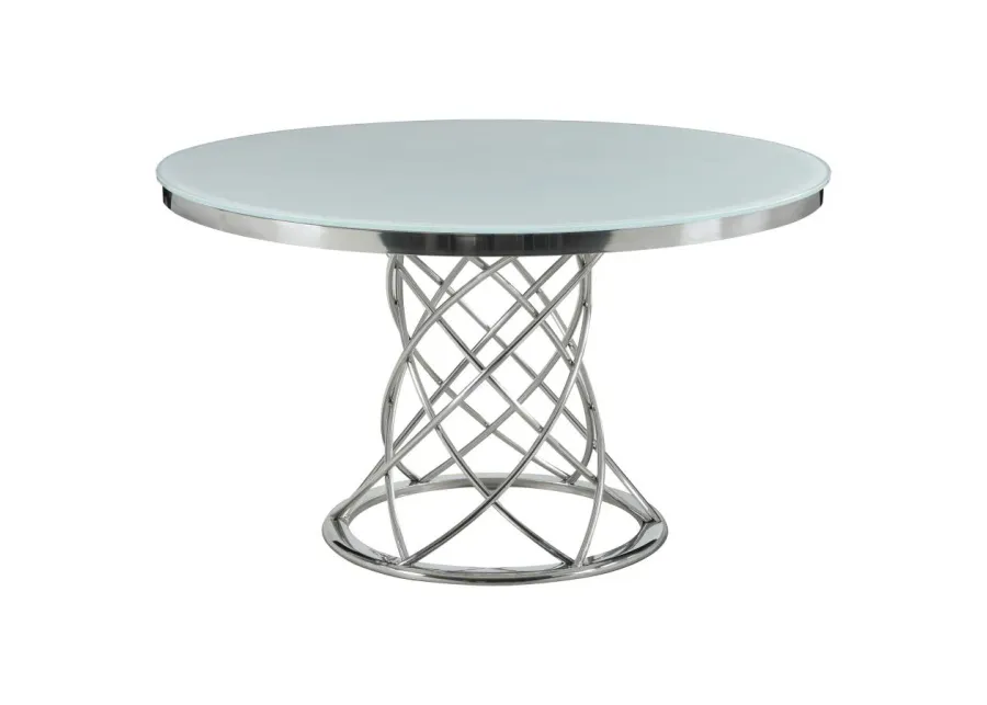 Irene Round Glass Top Dining Table White and Chrome