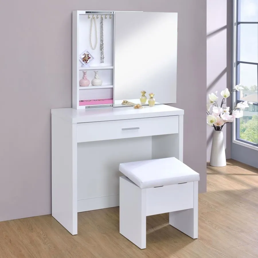 Karly 2-Piece Vanity Set with Lift-Top Stool White