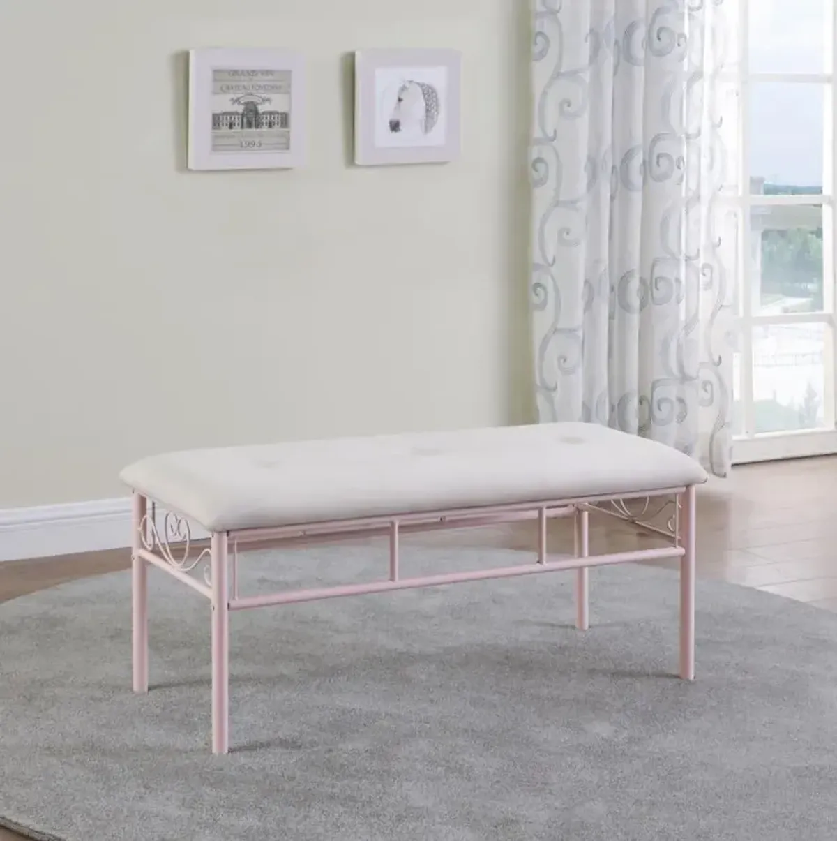 Massi Tufted Upholstered Bench Powder Pink