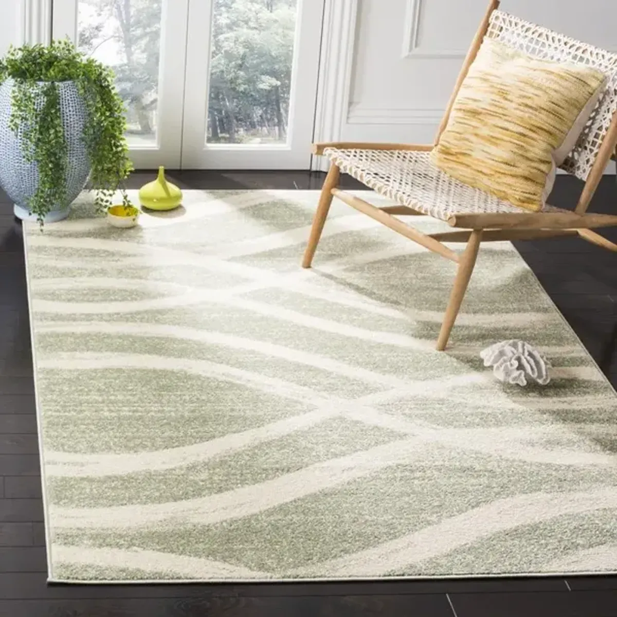 Adirondack Contemporary Sage / Cream 2'-6" X 10' Powerloomed Rug