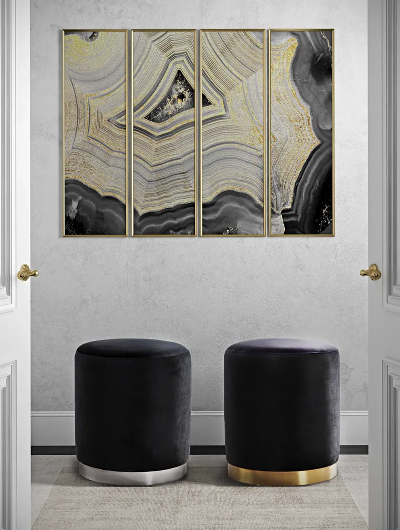 Opal Black Velvet Ottoman 