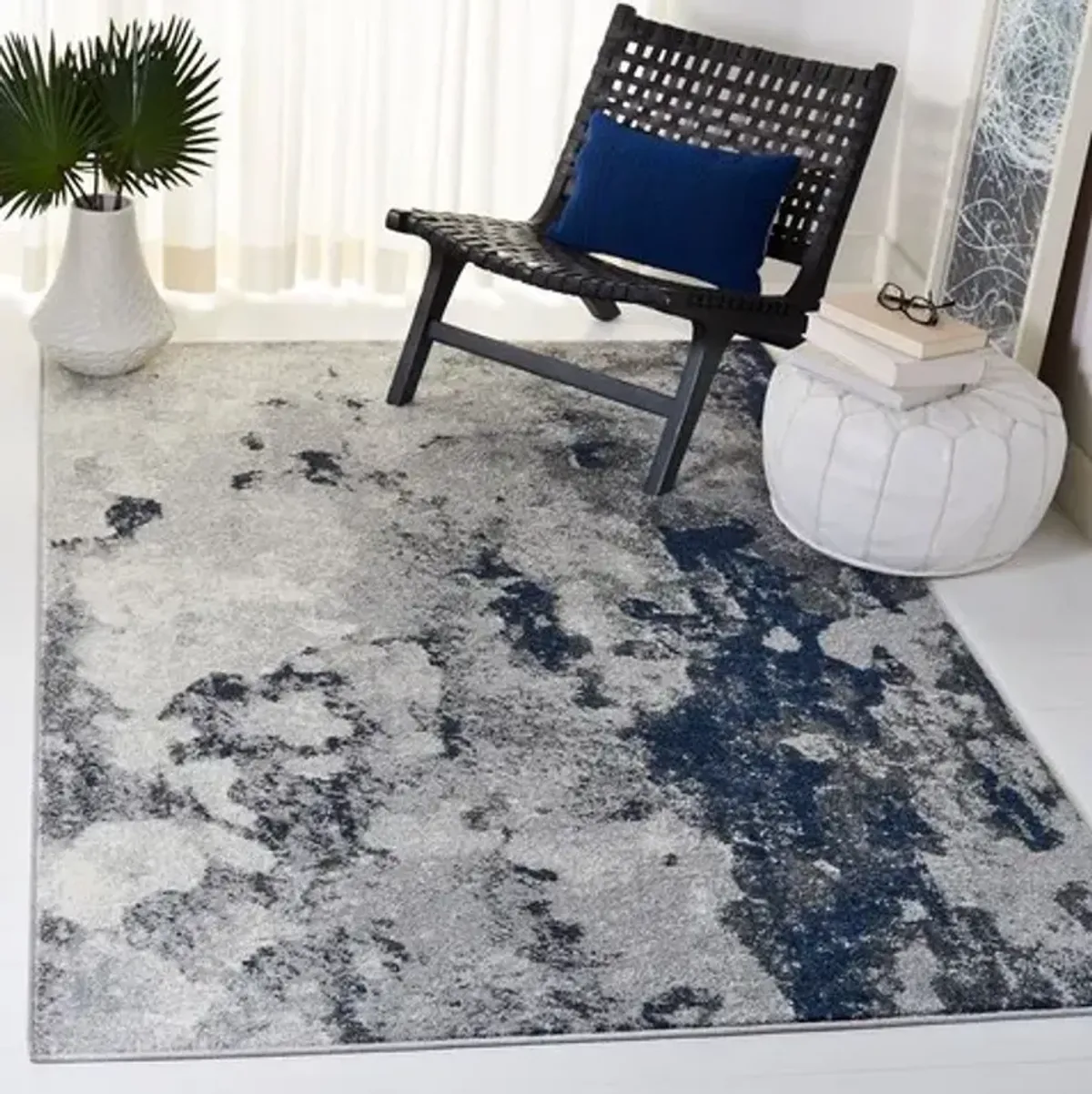 Adirondack Contemporary Navy / Grey 8' X 10' Powerloomed Rug