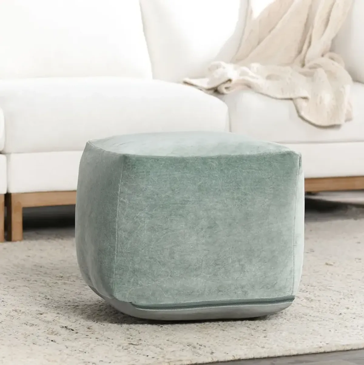 Heirloom Velvet Bay Green Pouf 18x18x14