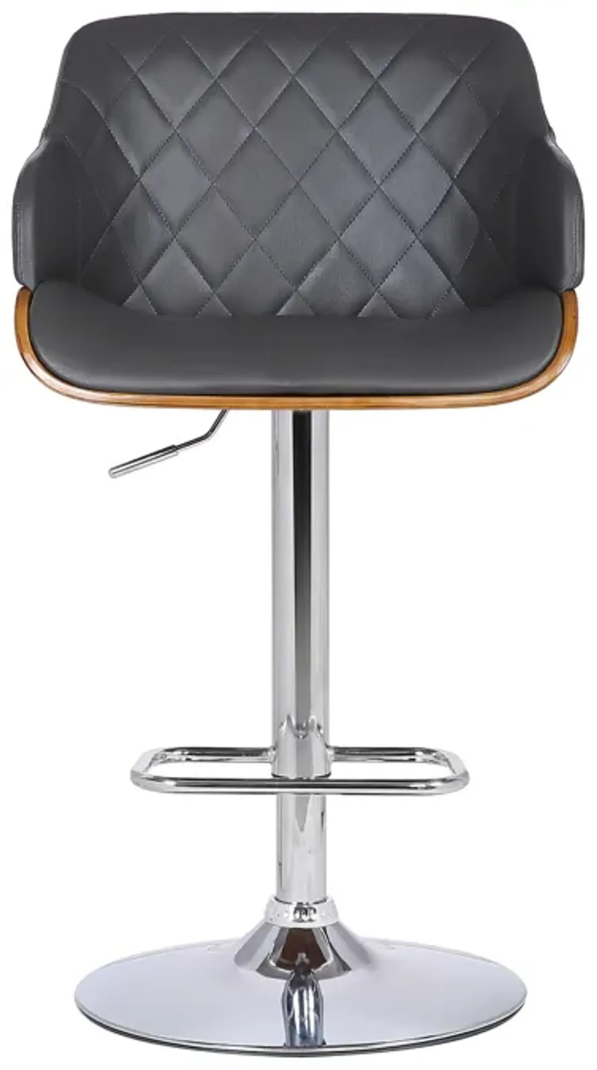 Toby Grey Faux Leather Adjustable Height Swivel Walnut Wood and Chrome Bar Stool