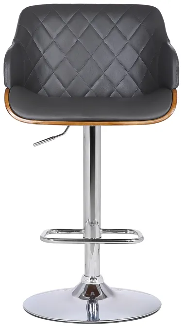 Toby Grey Faux Leather Adjustable Height Swivel Walnut Wood and Chrome Bar Stool