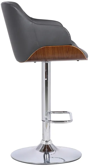 Toby Grey Faux Leather Adjustable Height Swivel Walnut Wood and Chrome Bar Stool