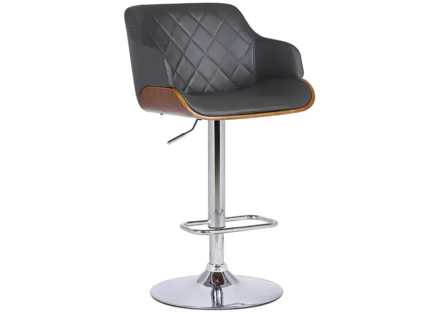 Toby Grey Faux Leather Adjustable Height Swivel Walnut Wood and Chrome Bar Stool