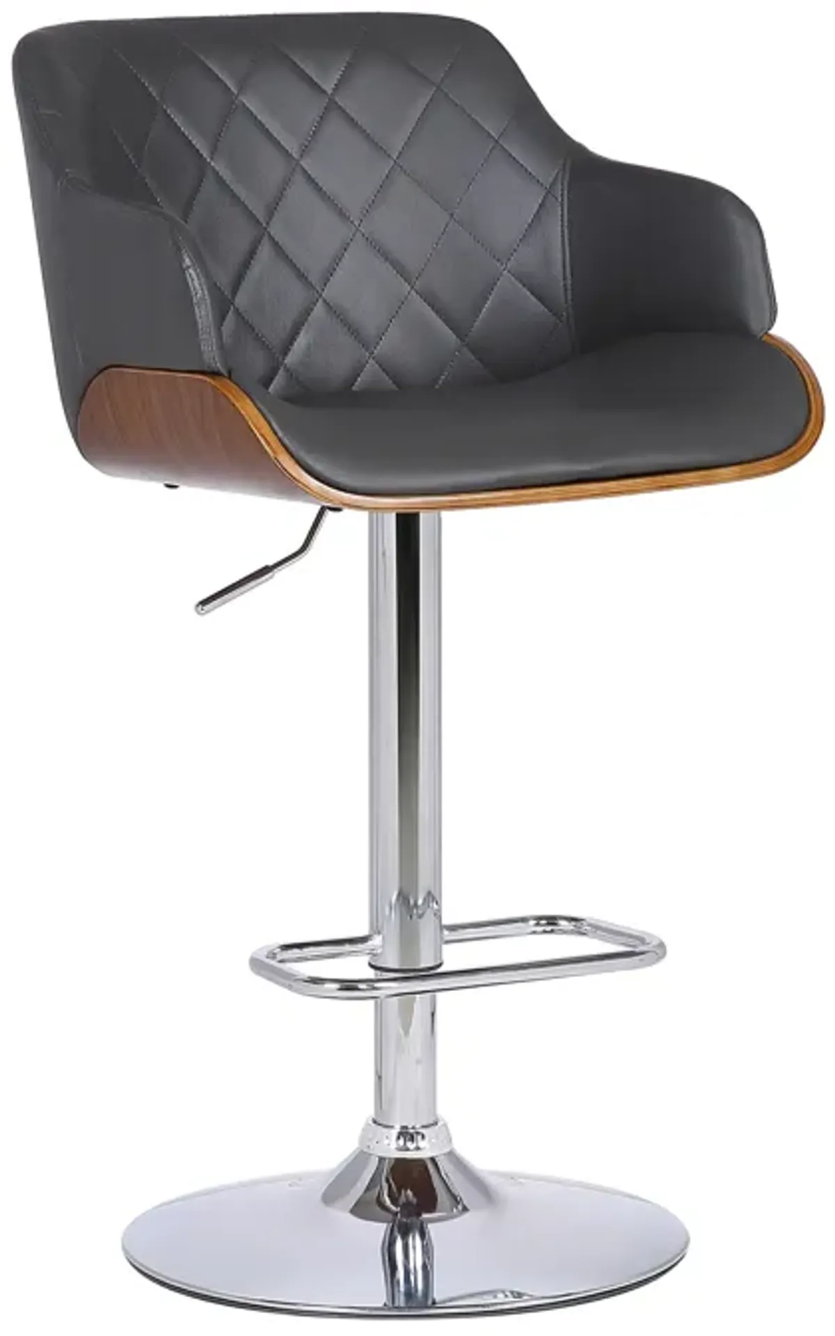 Toby Grey Faux Leather Adjustable Height Swivel Walnut Wood and Chrome Bar Stool