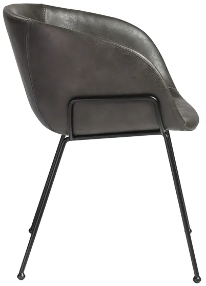 Zach Armchair with Dark Gray Leatherette and Matte Black Powder Coated Steel Frame and Legs - Set of 2