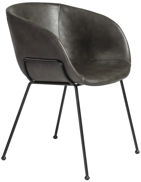 Zach Armchair with Dark Gray Leatherette and Matte Black Powder Coated Steel Frame and Legs - Set of 2