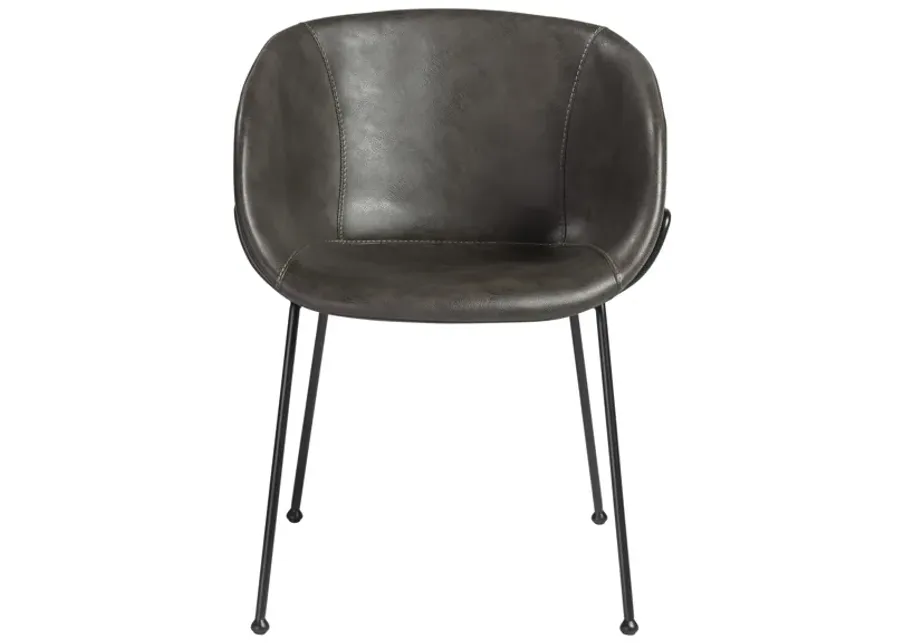 Zach Armchair with Dark Gray Leatherette and Matte Black Powder Coated Steel Frame and Legs - Set of 2