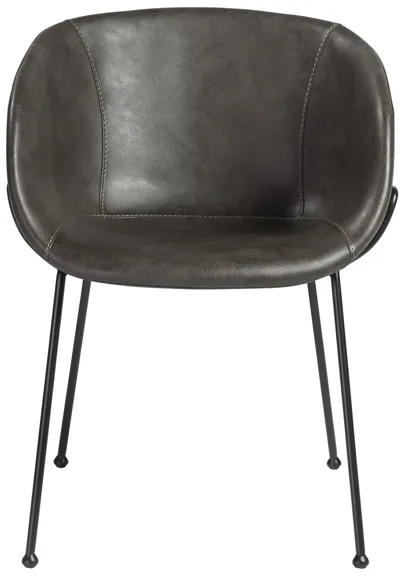 Zach Armchair with Dark Gray Leatherette and Matte Black Powder Coated Steel Frame and Legs - Set of 2