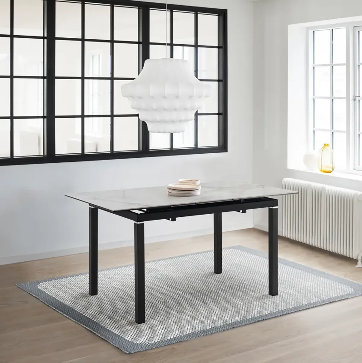 Giana Extendable Dining Table in Stone and Metal