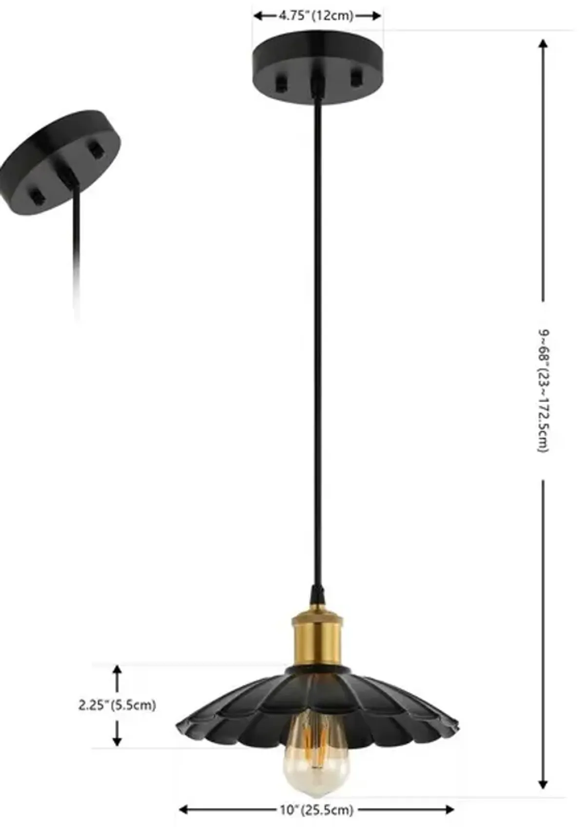 NOVAIRE, 10 INCH, BLACK/BRASS, IRON PENDANT