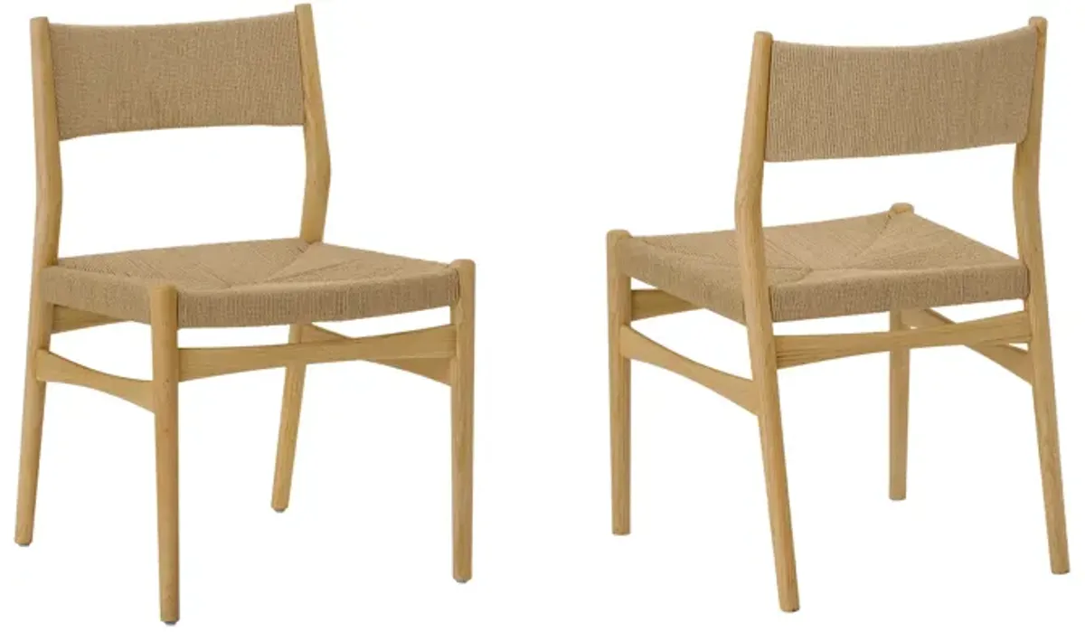 Erie Woven Paper Cord and Oak Wood Dining Chairs - Set of 2