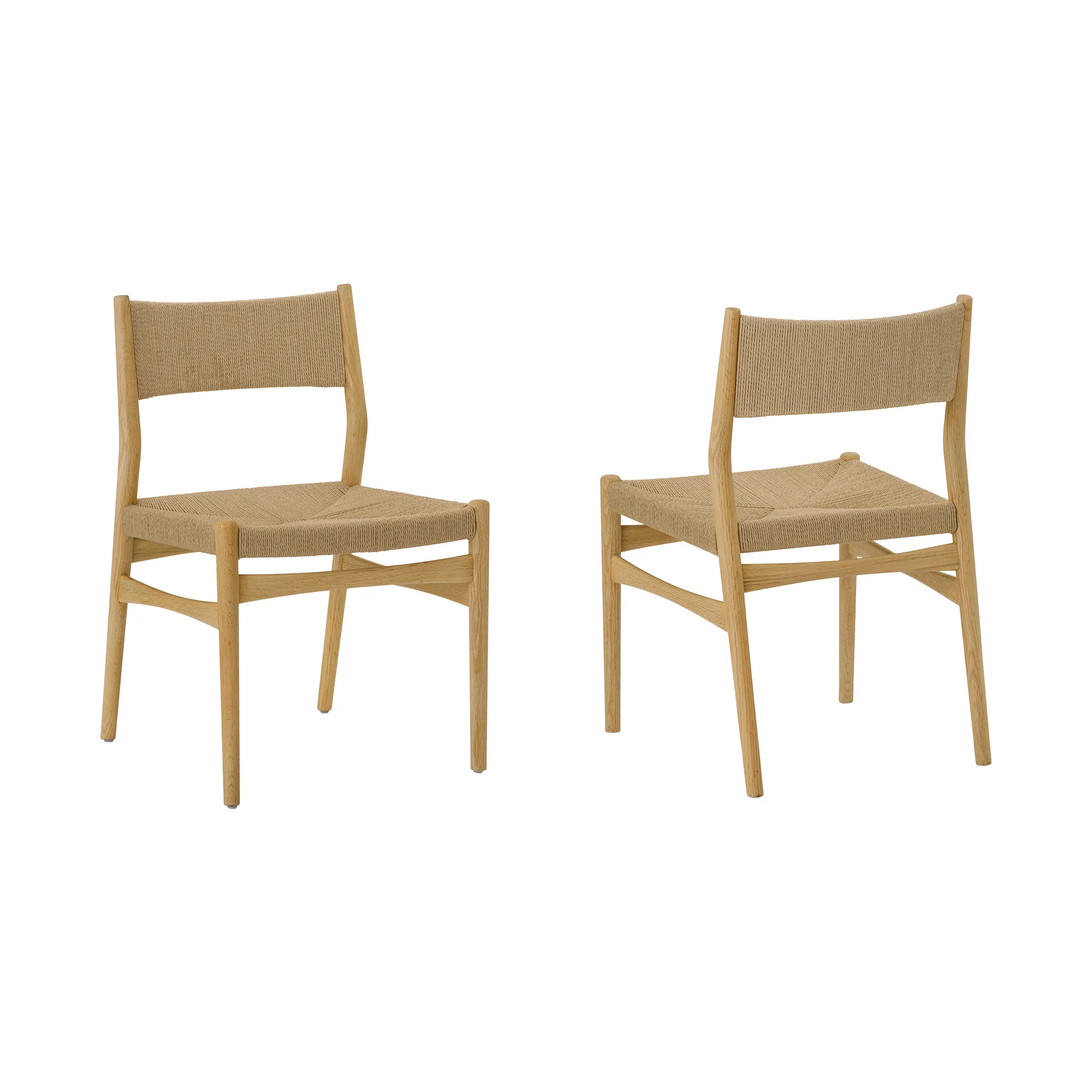 Erie Woven Paper Cord and Oak Wood Dining Chairs - Set of 2