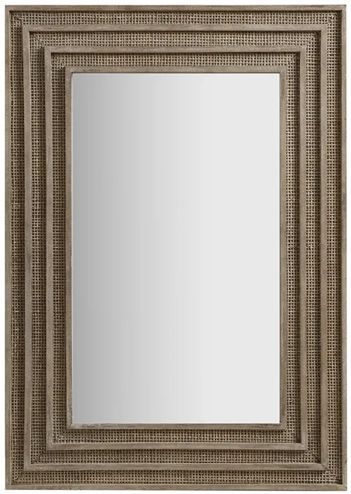 Rectangular Wood and Rattan Wall Mirror