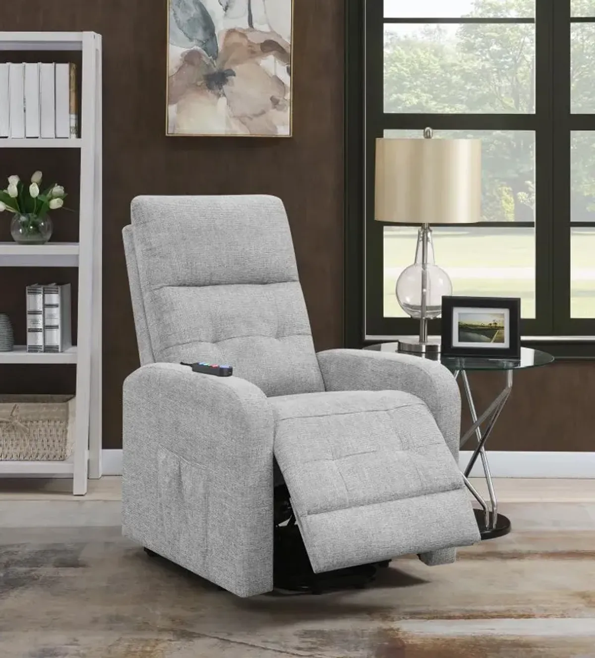 Howie Tufted Upholstered Power Lift Recliner Grey