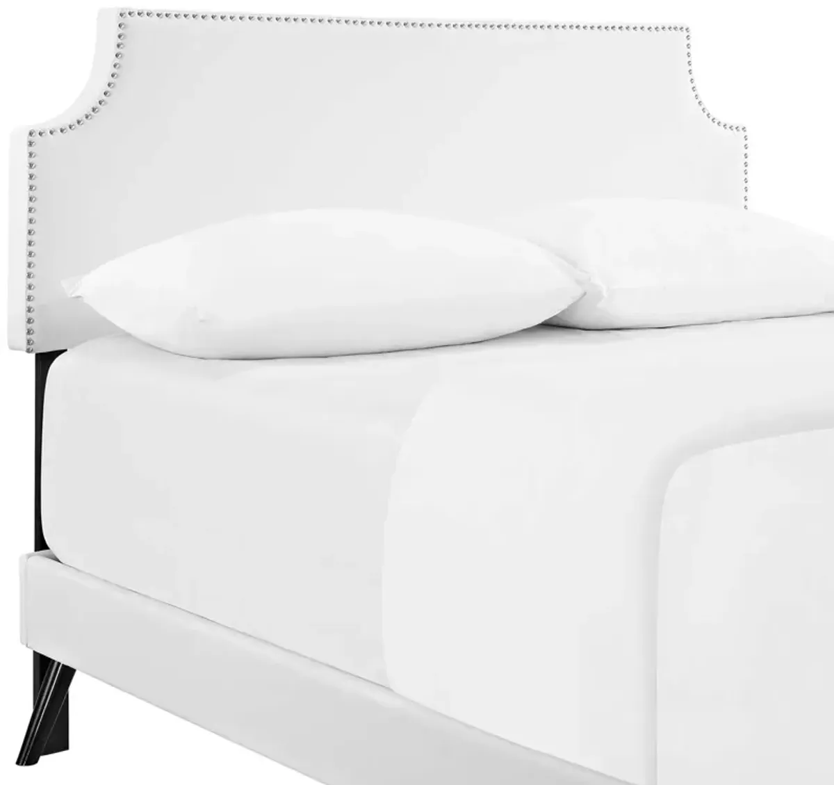 Corene Queen Vinyl Platform Bed with Round Splayed Legs