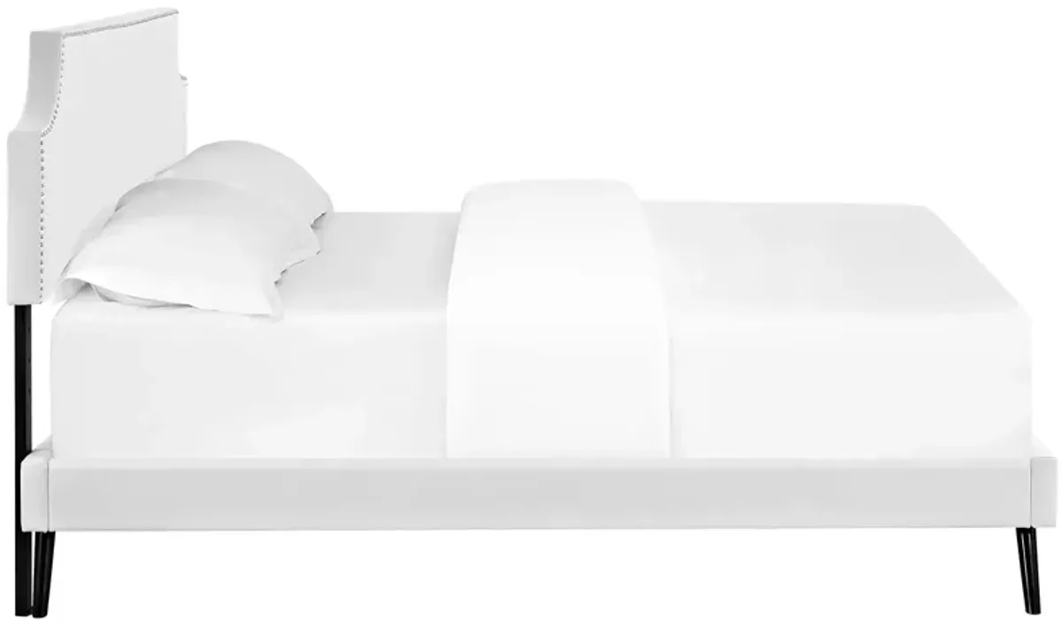 Corene Queen Vinyl Platform Bed with Round Splayed Legs