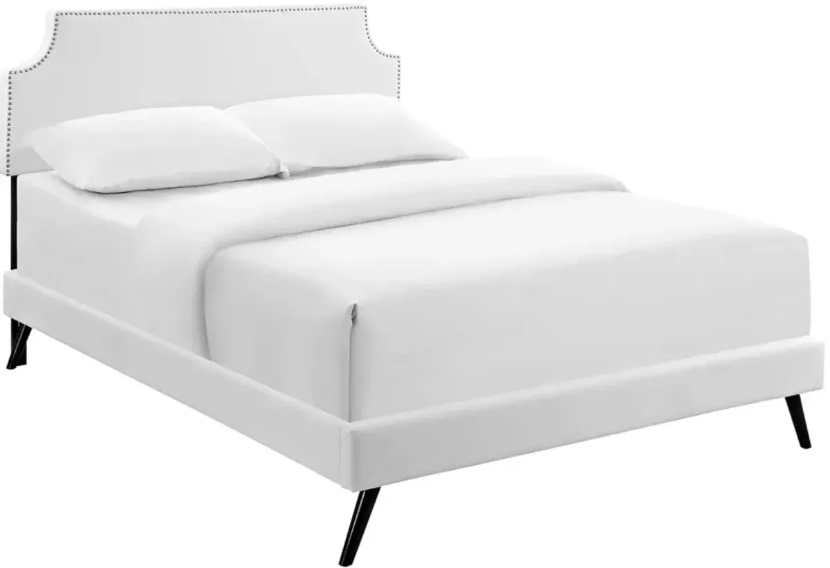 Corene Queen Vinyl Platform Bed with Round Splayed Legs