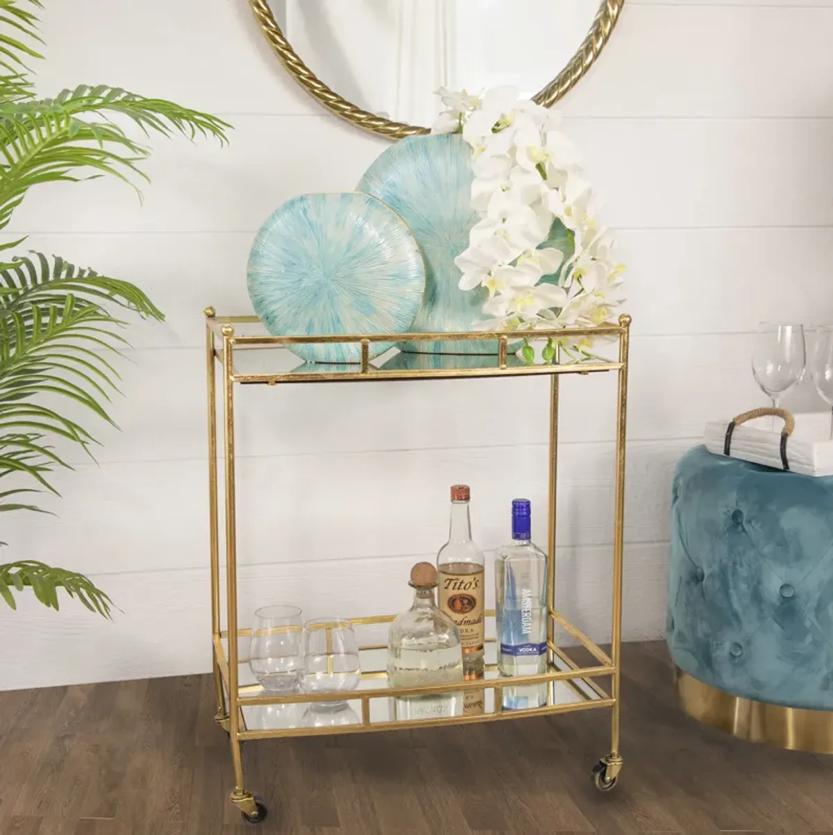 Metal 28" 2 Tier Bar Cart, Gold