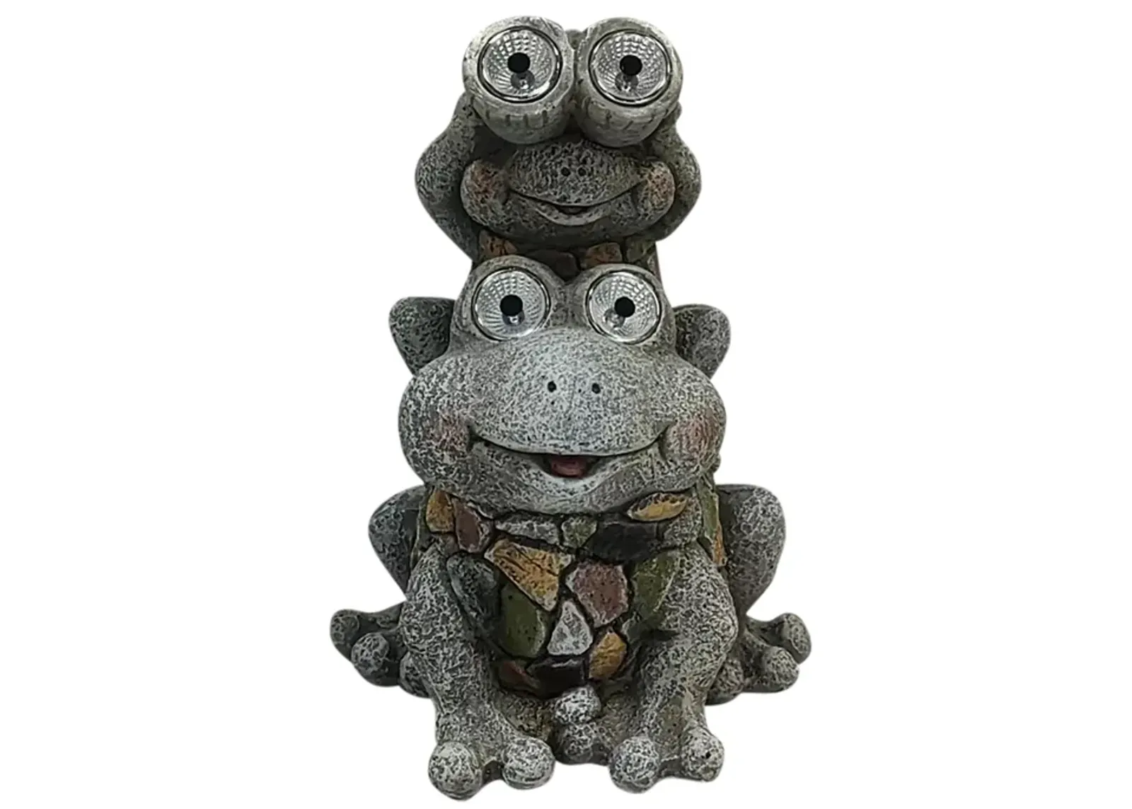 14" Frogs Piggy Back Ride Solar Eyes, Grey