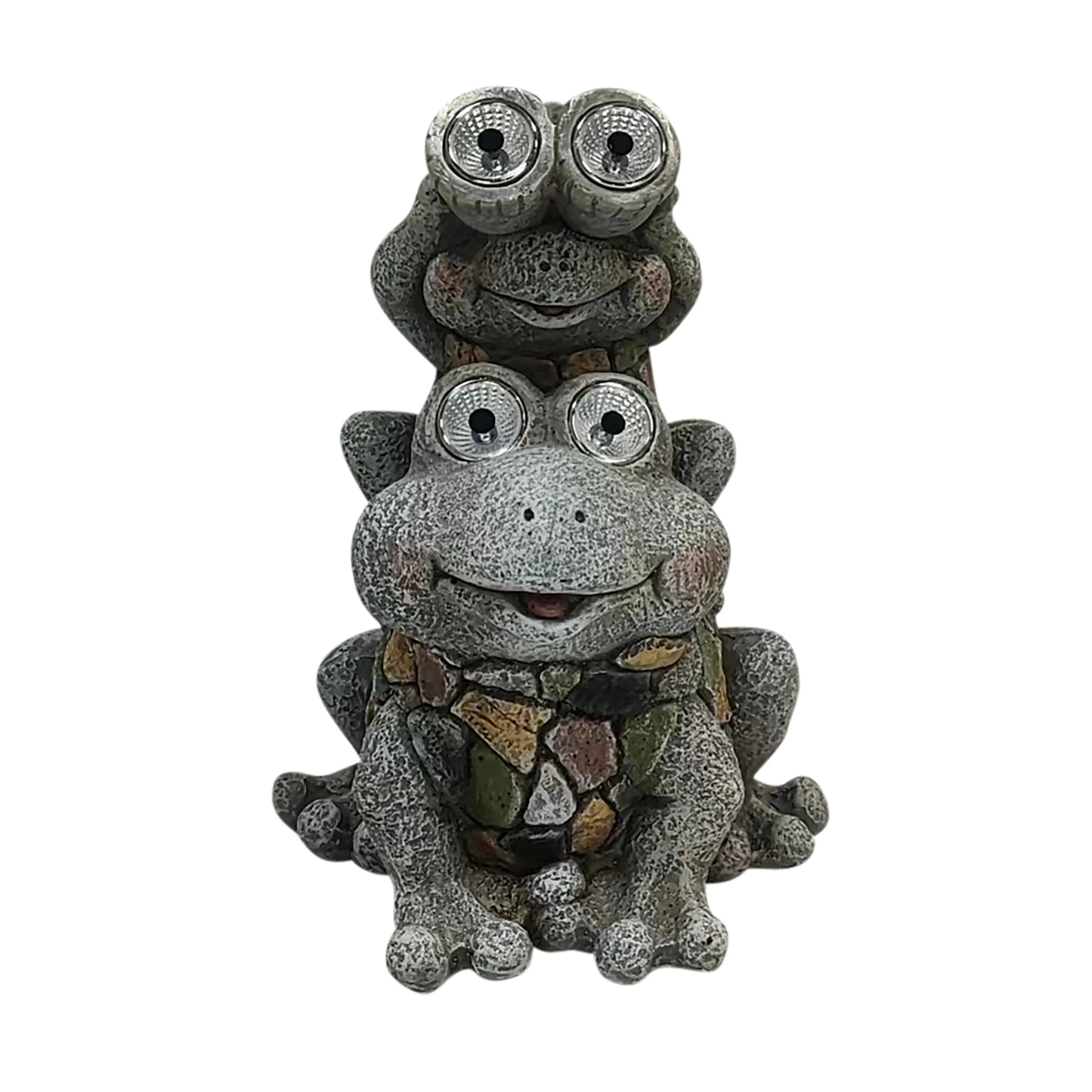 14" Frogs Piggy Back Ride Solar Eyes, Grey