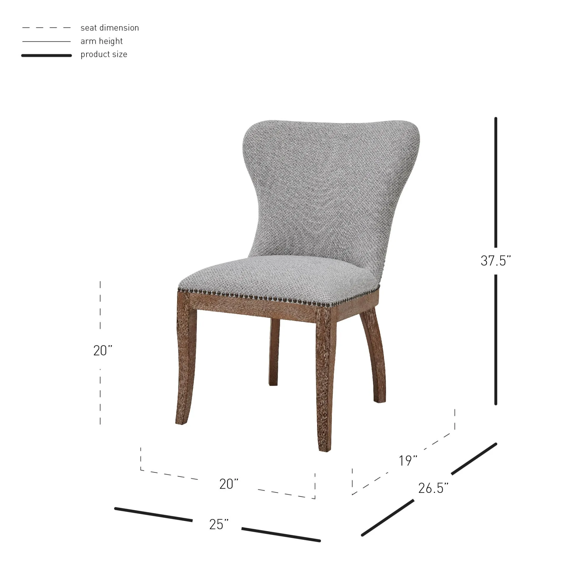 Dorsey Fabric Dining Side Chair Drift Wood Legs, Cardiff Gray