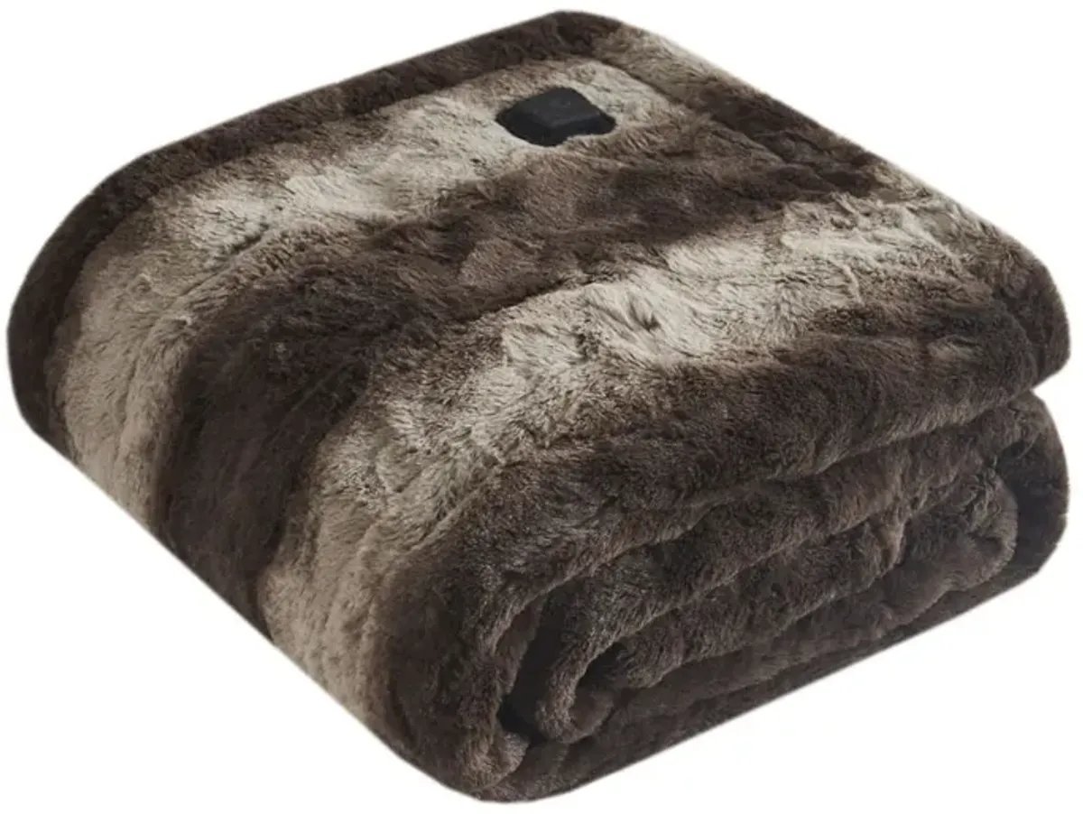 Beautyrest Zuri Brown Faux Fur Heated Wrap with Built-in Controller