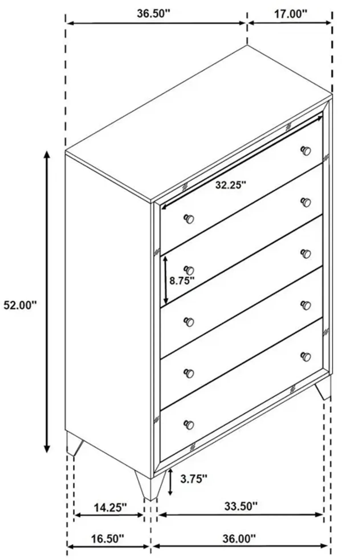 Larue 5-drawer Chest Silver