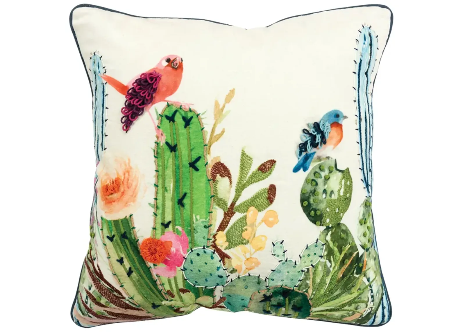 Botanical With Birds Green Pillow