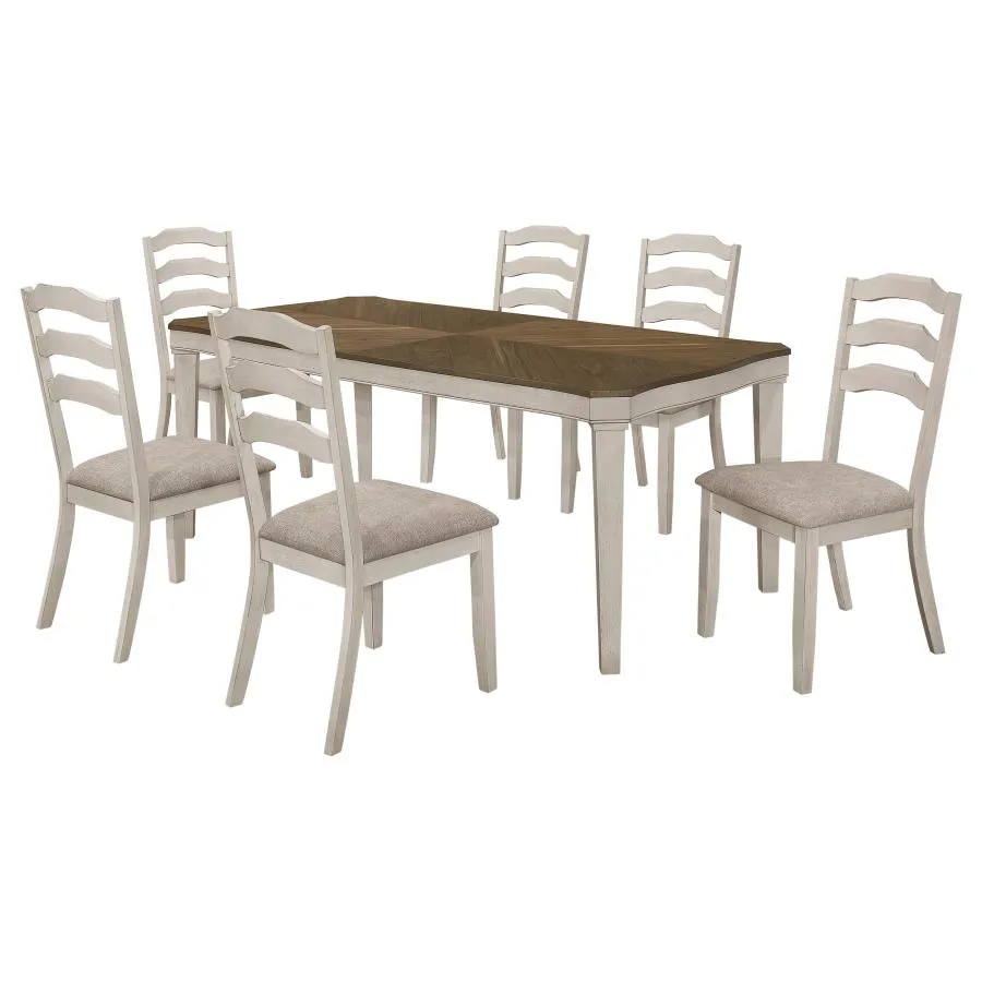 Ronnie 7-piece Starburst Dining Table Set Khaki and Rustic Cream