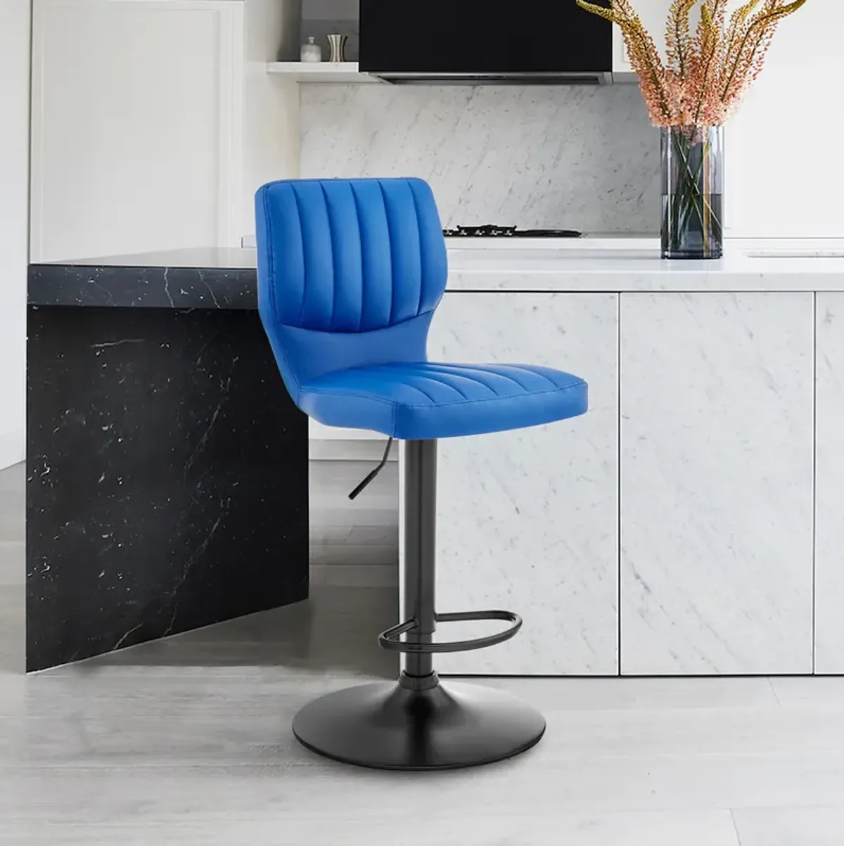 Bardot Adjustable Height Blue Faux Leather Swivel Bar Stool