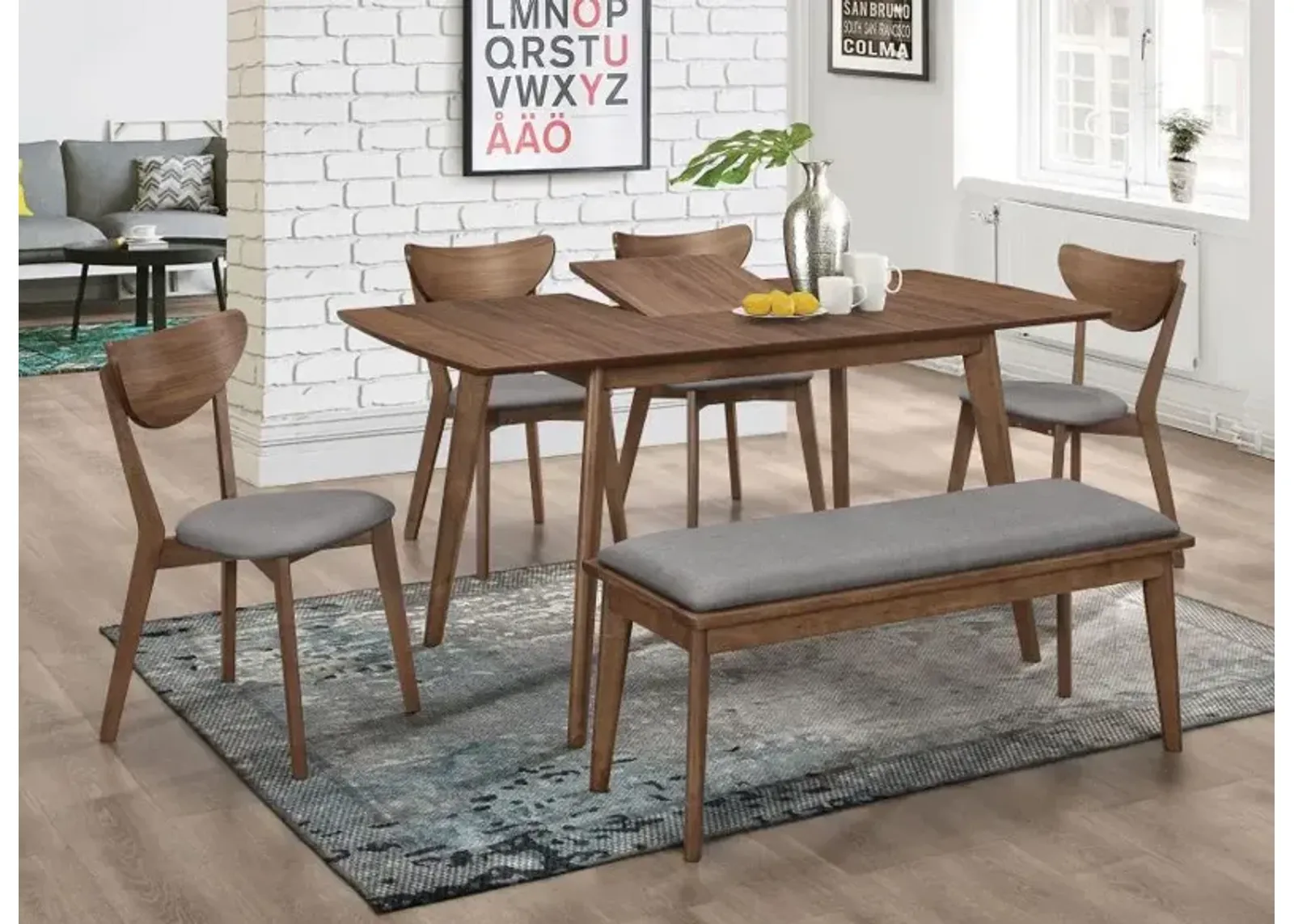 Alfredo Dining Room Set Natural Walnut and Grey