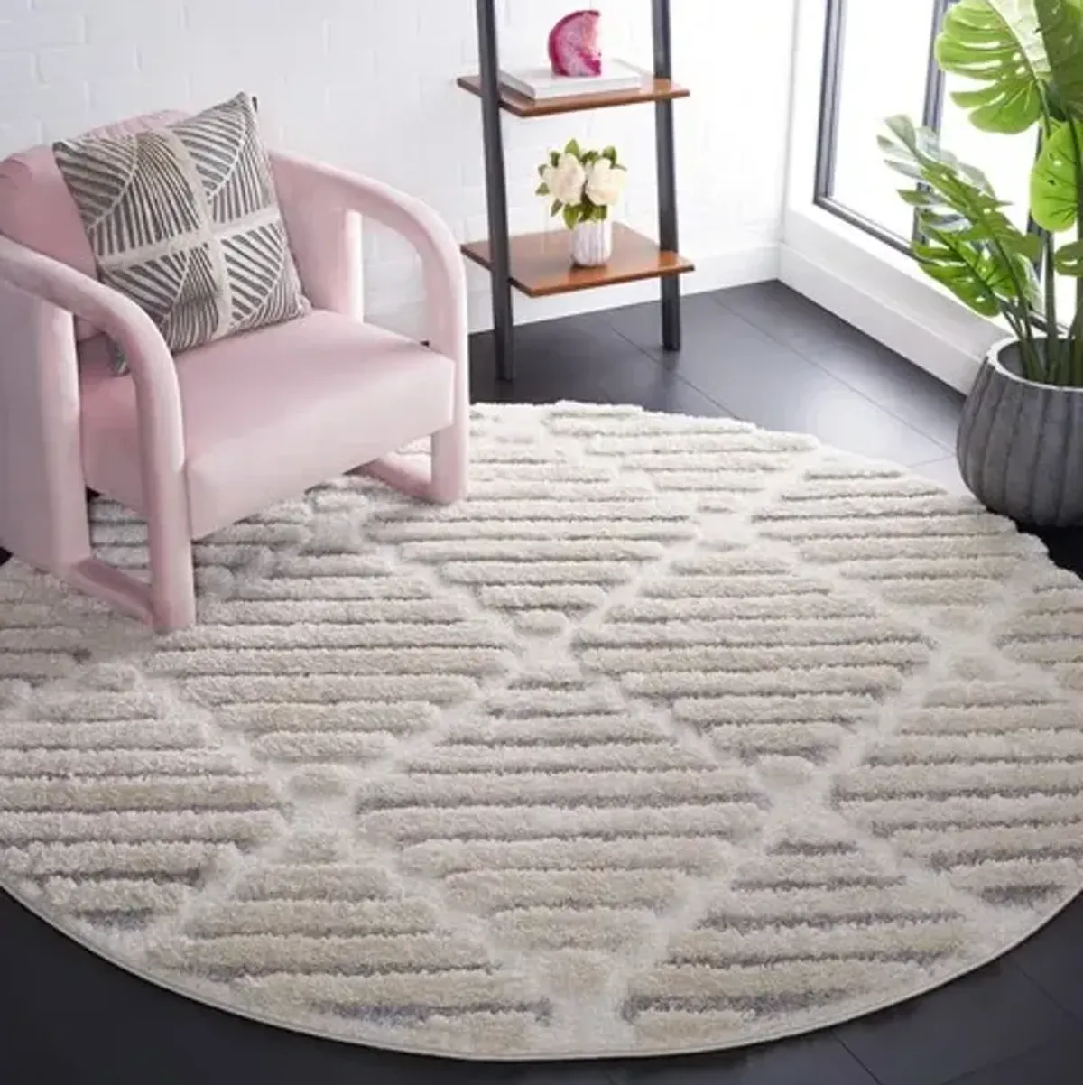 HI-LO SHAG 212 Beige 6'-7' X 6'-7' Round Round Rug