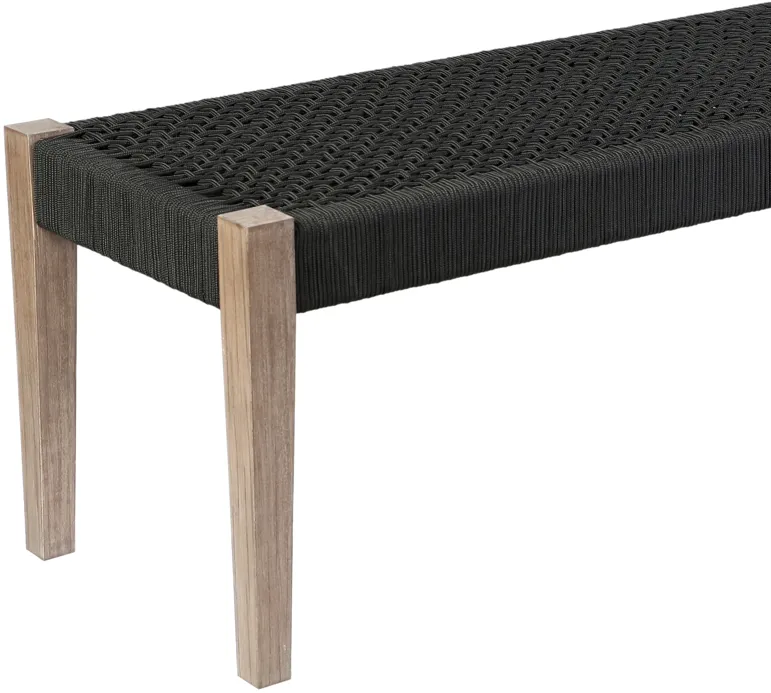 Camino Indoor Outdoor Dining Bench in Eucalyptus Wood and Charcoal Rope