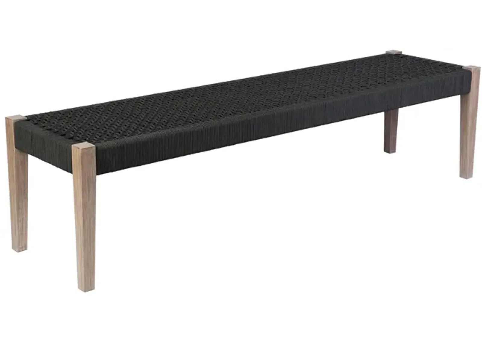 Camino Indoor Outdoor Dining Bench in Eucalyptus Wood and Charcoal Rope