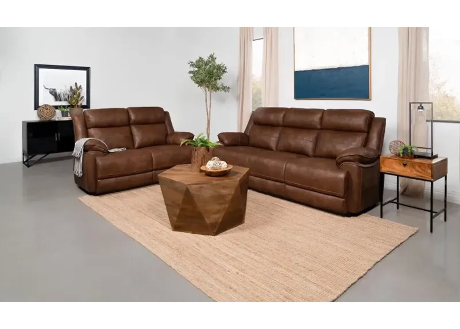 Ellington 2-piece Upholstered Padded Arm Sofa Set Dark Brown